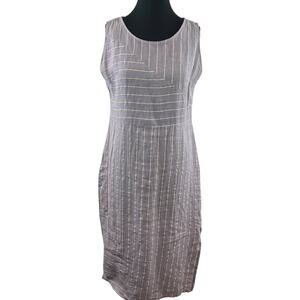 VZ Vanessa Zani Purple White Stripe Sleeveless Round Neck Linen Midi Dress Sz S